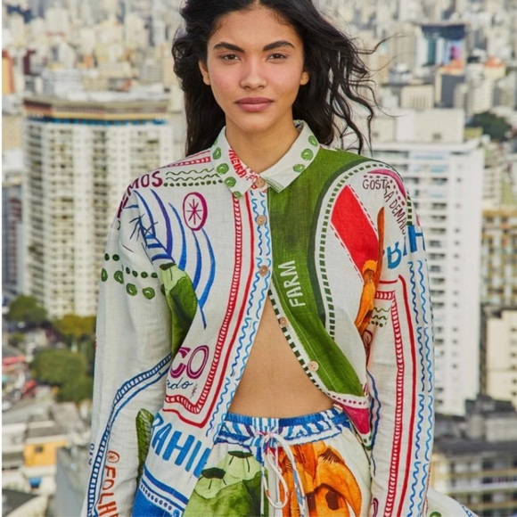 FARM Rio Red and Blue Mandarin Collar Shirt Dress - Picture 2 of 11